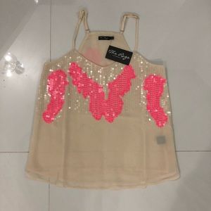 Pink and tan sequin top
